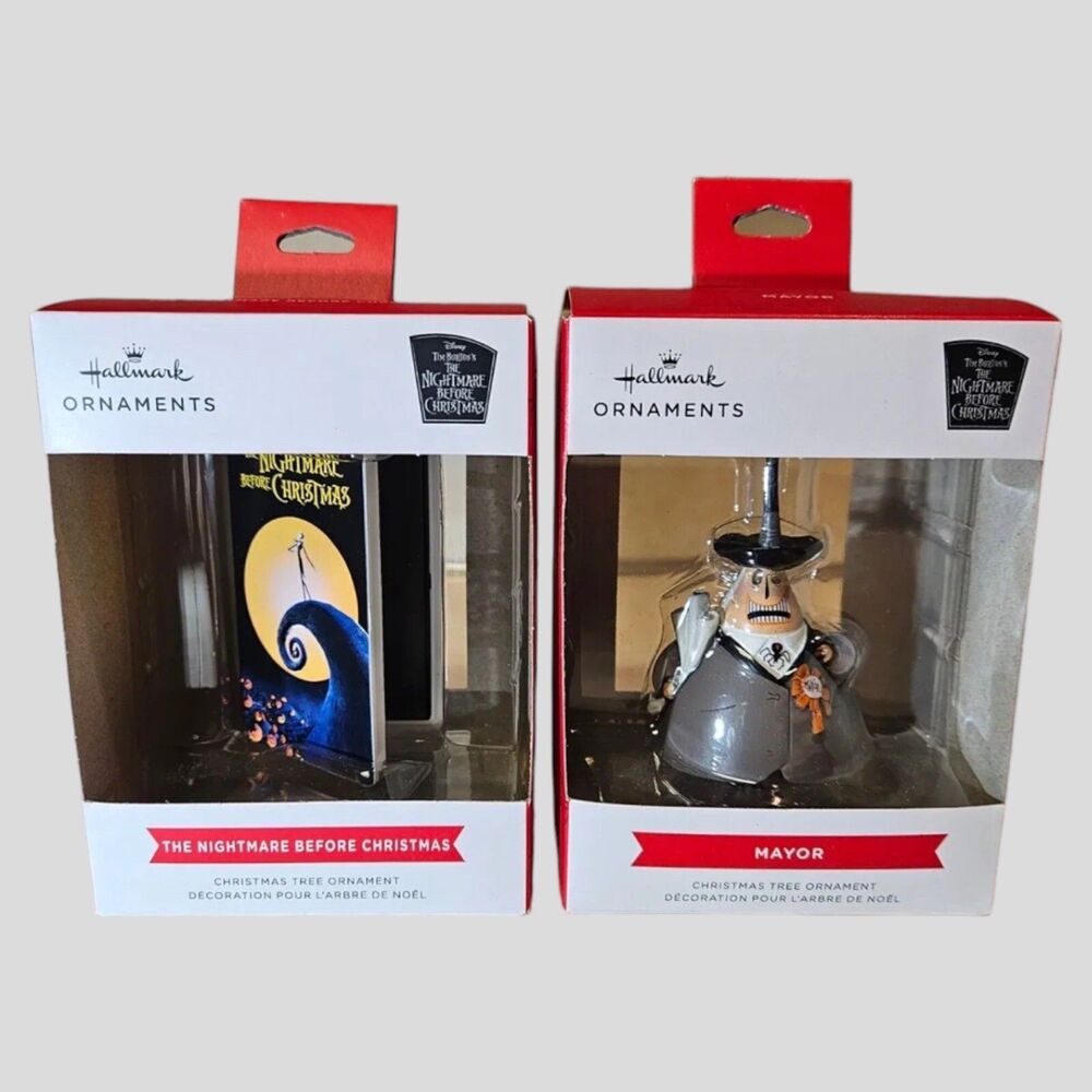 Hallmark Nightmare Before Christmas Mayor VHS Box Ornament Set NIB Disney